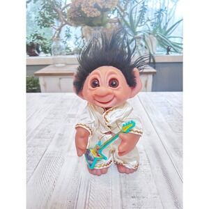 Vintage Russ Berrie Elvis Rock Star Troll Doll White Jumpsuit Guitar 11 Inch